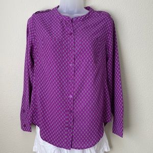 Women’s Purple collarless Button Down Blouse